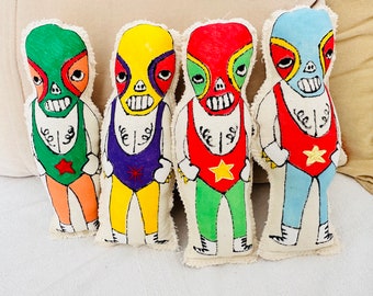 LUCHADOR DOLL Mexican Embroidered Doll Luchador Mexicano Knitted Toy Collectible Dolls Miniature Embroidery Lucha Libre Muñeco Wrestling