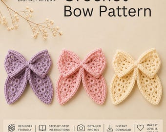 Crochet Bow Pattern PDF | Easy Hair Clip Tutorial (Digital Download)