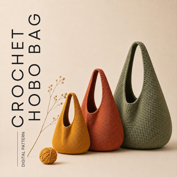 Crochet Hobo Bag Pattern, Slouchy Tote, Shoulder Purse, 3 Sizes (Digital Download)