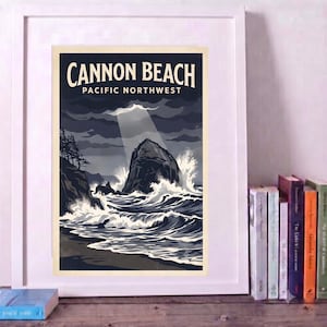 Lámina de Cannon Beach / Tormenta y Haystack Rock / Noroeste del Pacífico / Arte mural imprimible / Descarga instantánea