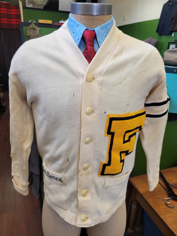 Rough 1940s/50s varsity cardigan, 40R - image 1