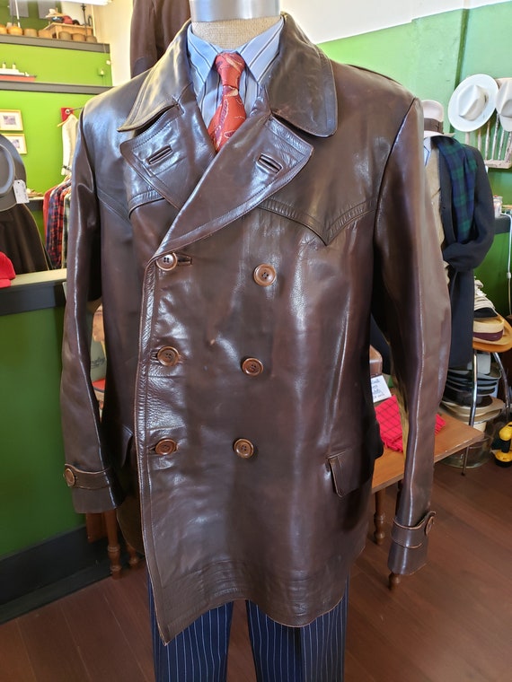 1940s European leather coat, large size