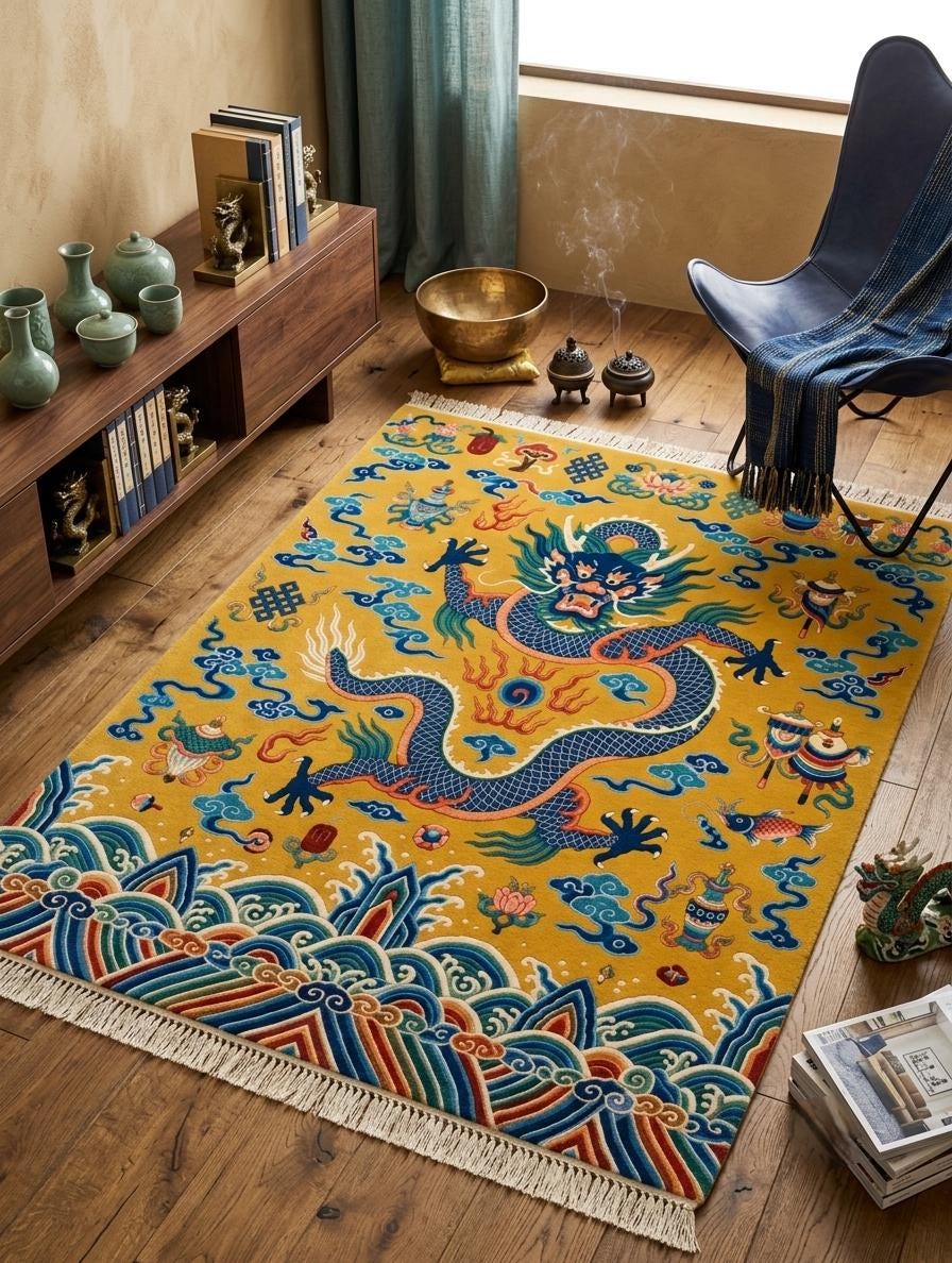 Rug Vintage Chinese Dragon - Etsy