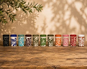 Hand-Painted Talavera-Style Ceramic Shot Glass – Mexican Artisan Tequila Mezcal Drinkware
