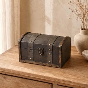 Vintage Wooden Chest, Small Jewelry Storage Box, Rustic Decorative Keepsake Box, Antique Style Trinket Organizer