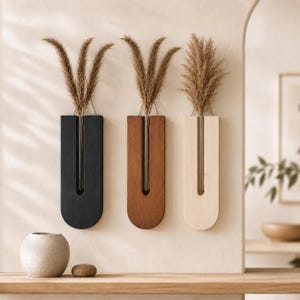 Träväggvas med glasrör, minimalistisk väggplanter, japansk torkade blomsterhållare, bohemisk väggdekoration för entré och sovrum