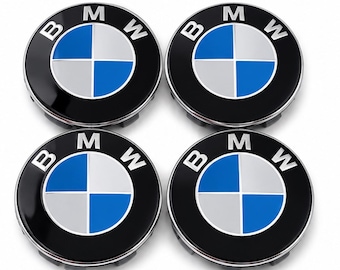 Set of 4 BMW Wheel Centre Caps, 68mm Gloss Finish, Blue Emblem