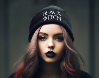 Black Witch Beanie - Vegan Gothic Clothing - Alternative Occult Ethical Fashion - On Demand Eco-friendly Sustainable Product