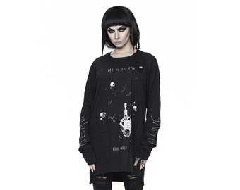 Lost In The Void Long Sleeve Tee - An oversized, long-sleeve tee with round neckline and split-length hem by Rogue & Wolf