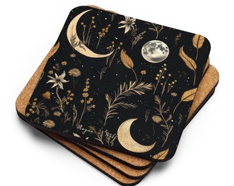 Moonlit Botanica Coaster - Witchy Gothic Drinkware Table Setup - Dark Academia Botanical Goth Kitchen Home Decor