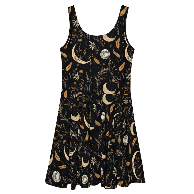 Moonlit Botanica Skater Dress Dark Academia Cute Black Vegan Dress Witchy Pagan Occult Fashion Christmas Goth Gifts image 6