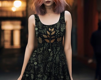 Herbst Memoir Skater Kleid - Dark Academia Süßes Schwarzes Vegan Kleid Witchy Pagan Ockult Mode Weihnachten Goth Geschenke