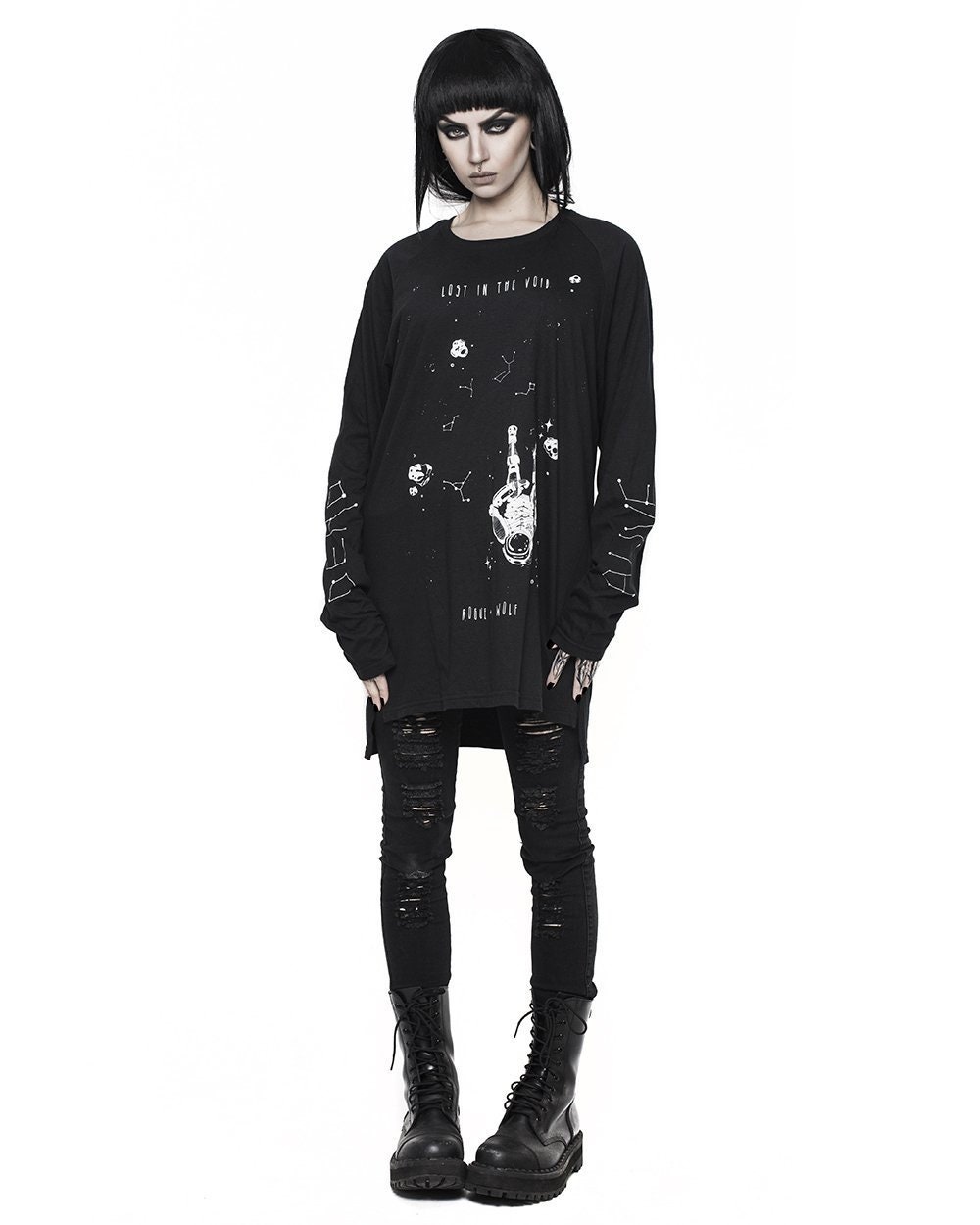 トップス melt the lady gothic long T-shirts Goth Female Tee Aesthetic Loose Women T-Shirt Punk Dark