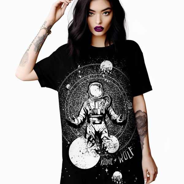 Cosmic Explorer Tee Dress - Vegan Goth Alt Style Unisex T-shirt Witchy Pagan Occult Fashion