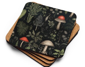 Foraging Coaster - Witchy Gothic Drinkware Table Setup - Dark Academia Botanical Kitchen Home Decor - Goth Christmas Gifts