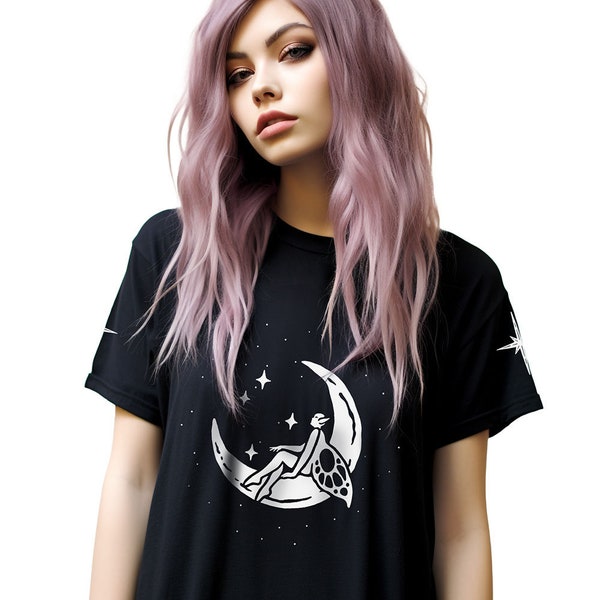 Pixie Moon Unisex Vegan Tee -Fairy Witchy Gothic Grunge Style-Alternative Occult Ethical Clothing-On Demand Eco-friendly Sustainable Fashion