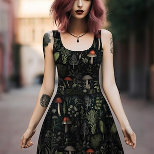 Foraging Skater Dress Dark Academia Cute Botanical Vegan Dress Witchy Pagan Occult Fashion Christmas Goth Gifts image 2