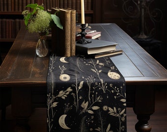 Twilight Garden Table Runner - Botanical Dinner Table Setup - Gothic Witchy Kitchen - Dark Academia Home Decor