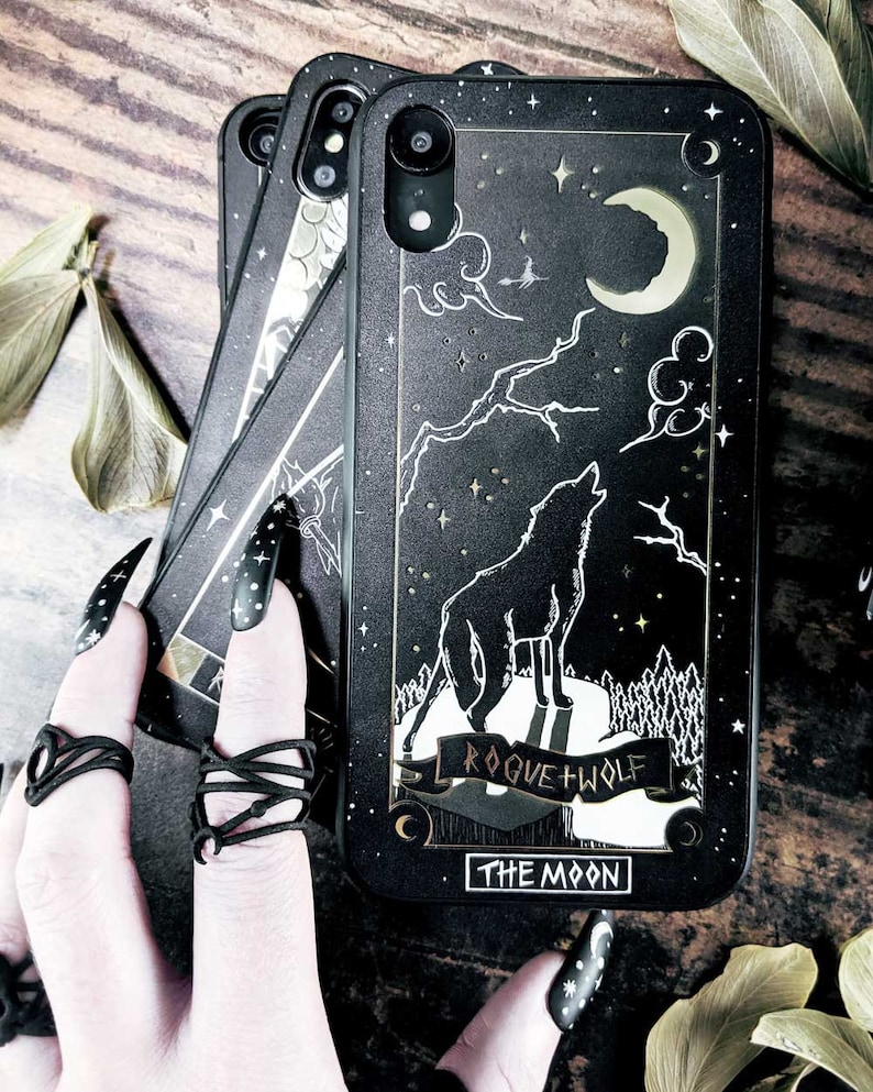 Moon Tarot Mirror Gold Phone Case Compatible with iPhone 11 Pro/11 Pro Max/6/7/8/7+/8+/X/XS/XR/XS Max and Galaxy S10/S10+/S9 by Rogue + Wolf 