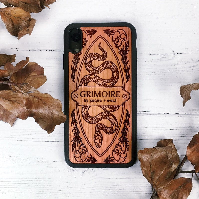 Grimoire - Engraved Cherry Wood Phone Case for iPhone 6+ / 7+ / 8+ / X / XS and Galaxy S9 / / S8 by Rogue + Wolf 