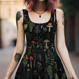 Foraging Skater Dress Dark Academia Cute Botanical Vegan Dress Witchy Pagan Occult Fashion Christmas Goth Gifts image 1