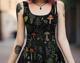 Foraging Skater Dress - Dark Academia Cute Botanical Vegan Dress Witchy Pagan Occult Fashion Christmas Goth Gifts