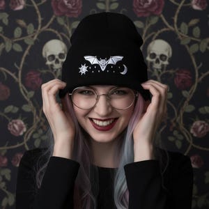 Twilight Bat Beanie: Vegan Gothic Grunge Accessory