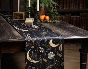 Moonlit Botanica Table Runner - Botanical Dinner Table Setup - Gothic Witchy Kitchen - Dark Academia Home Decor