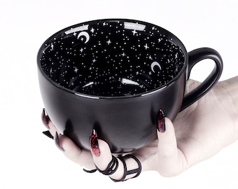 Midnight Coffee Large Porcelain Mug in Gift Box Cute Gothic Mugs For Women Men Unique Witch Gifts Tea Cup Goth 17.6oz 500ml by Rogue + Wolf
