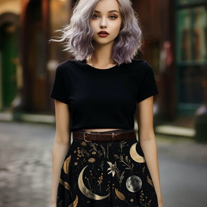 Moonlit Botanica Skater Skirt - Dark Academia Witchy Botanical Vegan Skirt with UPF 50+ Protection from 98% harmful rays