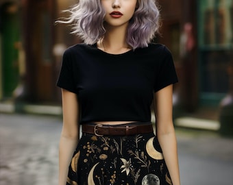 Moonlit Botanica Skater Skirt - Dark Academia Witchy Botanical Vegan Skirt with UPF 50+ Protection from 98% harmful rays