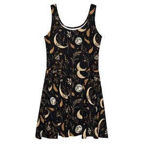 Moonlit Botanica Skater Dress Dark Academia Cute Black Vegan Dress Witchy Pagan Occult Fashion Christmas Goth Gifts image 4