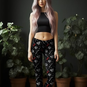 Skulls & Crystals Yoga Leggings - Vegan Witchy Dark Academia Gothic Clothing - Alternative Occult Ethical Fashion