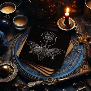 Mystical Moth Coaster - Witchy Home Decor Meets Sustainable Fashion in This Gothic Style Accessory - On Demand Eco-friendly Sustainable