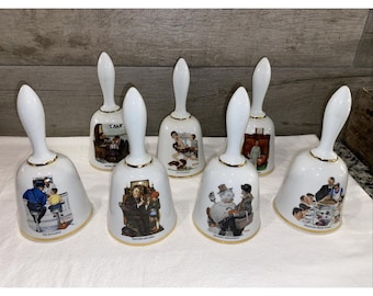 7 Vintage Norman Rockwell Bells 1975-1977. Made In West Germany By Danbury Mint