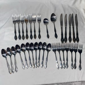 32 Piece R Monogrammed Vintage Flatware Stainless Steel Made In Taiwan