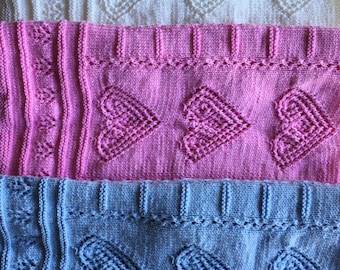 Hand-knitted  Hearts baby blanket.