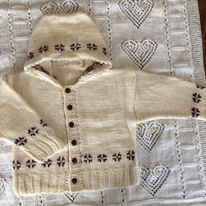 Hand-knitted Purple Flowers Hoodie/Cardigan.
