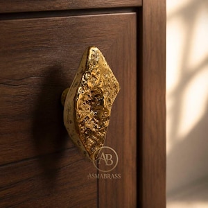 Solid Brass Knob Set of 2 - Handcrafted Textured Drawer Knob - Organic Brass Cabinet Hardware - Artisan Door Pull