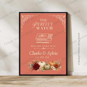 Personalized Wedding Matchbox Favor Template, Custom Perfect Match Sign, Editable Canva Printable