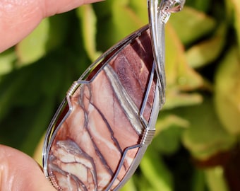 Fantastic Indonesian Petrified Wood Stone Pendant, Petrified Wood Necklace, Argentium Sterling Silver Wire Wrapped Handmade Fossil Jewelry