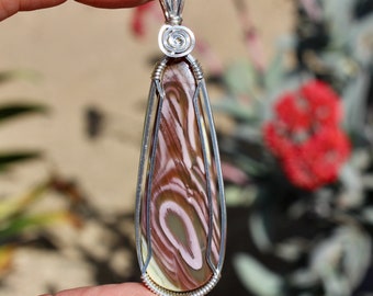Imperial Jasper Stone Pendant, Imperial Jasper Stone Pendant, Wire Wrapped in Argentium Sterling Silver Wire, Handmade Stone Jewelry