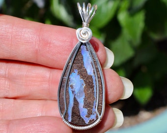 Beautiful Australian Boulder Opal Stone Pendant, Boulder Opal Necklace, Argentium Sterling Silver Wire Wrapped Pendant, Handmade Jewelry