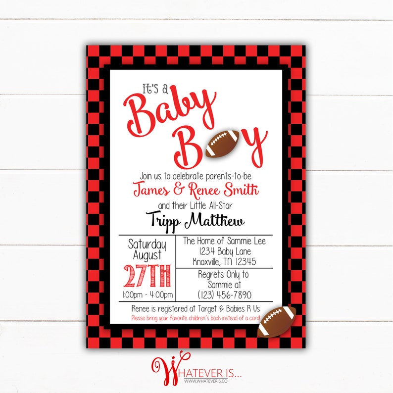 Football Baby Shower Invitation Sport Baby Shower College Football Baby Shower Georgia Baby Shower Bulldogs Black and Red Football image 3