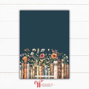 May include: A dark blue background with a row of vintage books at the bottom. The books are decorated with floral designs and have a worn, aged look. The text "WHATEVER IS... WWW.WHATEVERIS.CO" is at the bottom of the image.