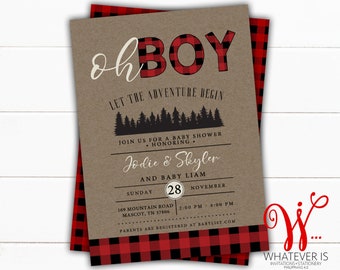 Let's Go on an Adventure Baby Shower Invitation | Lumberjack Baby Shower | Rustic Baby Shower | Wilderness Baby Shower | Buffalo Plaid Baby