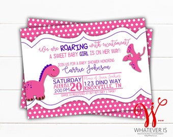 Girly Dinosaur Baby Shower Invitation | Dino Baby Shower | Pink Dinosaur Baby Shower | Girl Baby Shower | Baby Shower Printable Invitations