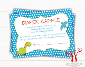 PRINTED Dinosaur Baby Shower Diaper Raffle Card | Dinosaur Baby Shower Theme | Printable Diaper Raffle | Blue Dinosaur Baby Shower | Boy