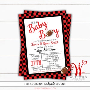 Football Baby Shower Invitation Sport Baby Shower College Football Baby Shower Georgia Baby Shower Bulldogs Black and Red Football image 1