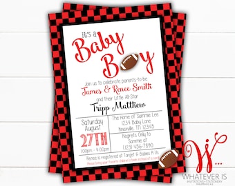 Football Baby Shower Invitation | Sport Baby Shower | College Football Baby Shower | Georgia Baby Shower | Bulldogs | Black and Red Football